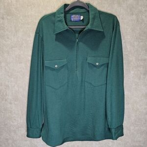 Rare 70's Pendelton Wool 1/2 Zip Green Pullover Shirt Sweater